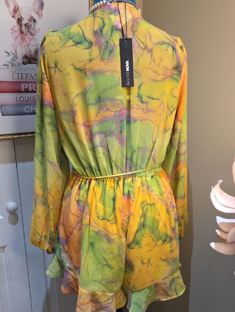 Nwt Large Fashion Nova Yellow Multi Marble Print Romper - Picture 10 of 17